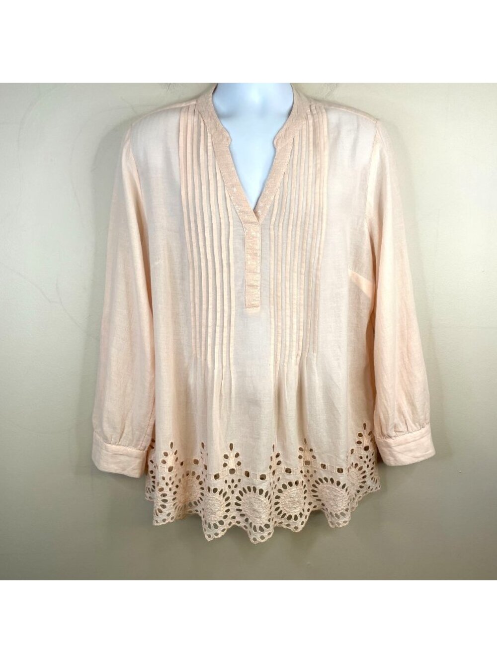 Vintage Sheer Eyelet Top Womens XLarge Pink Blush Feminine Dainty Sequin Tunic